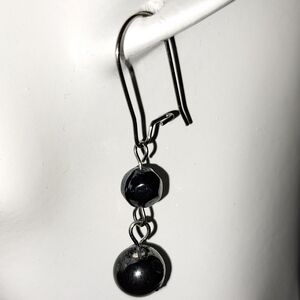 Elegant Handmade Iridescent Black Glazed Earrings in Stainless Steel